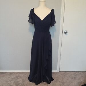 Navy Sweetheart Flutter Sleeve Maxi Gown